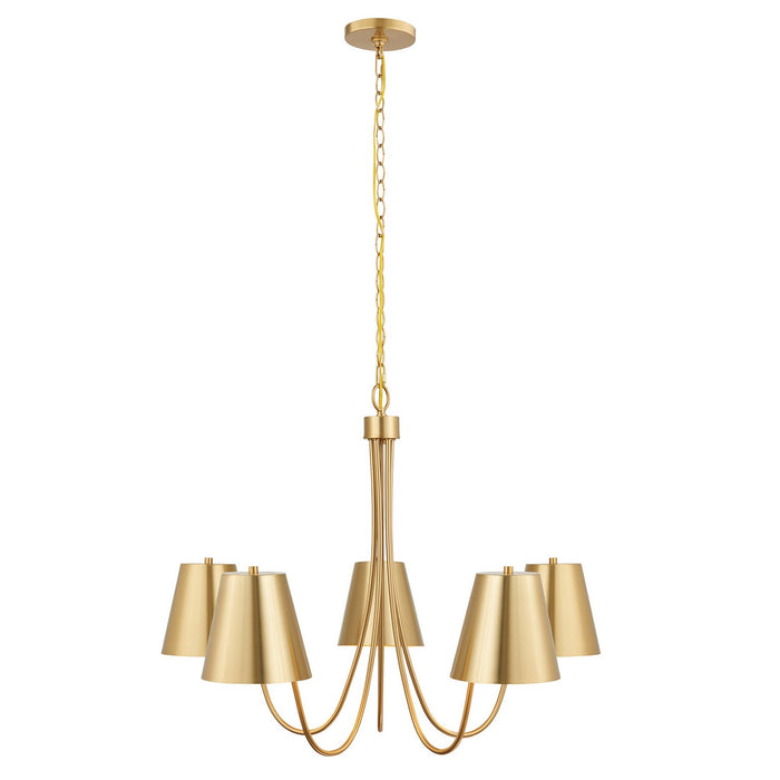 Meridian M100142NB Five Light Chandelier, Natural Brass