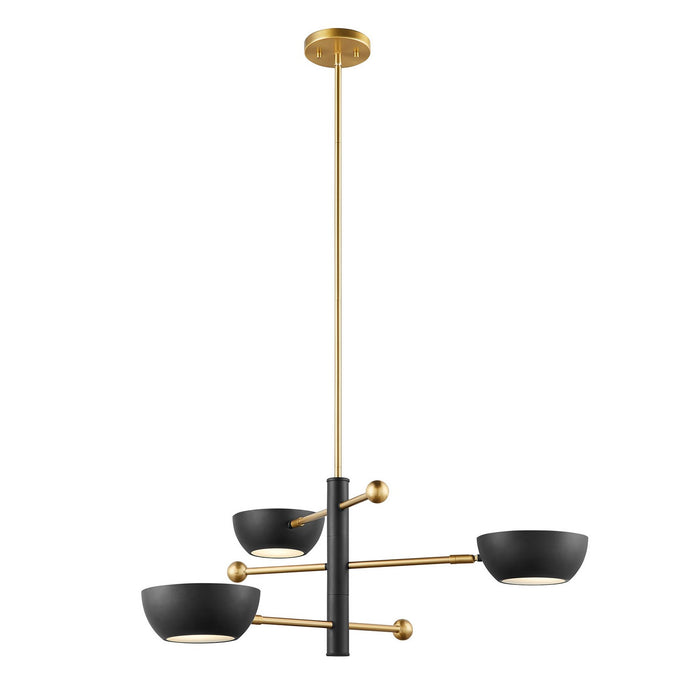Meridian M100143MBKNB Three Light Chandelier, Matte Black and Natural Brass