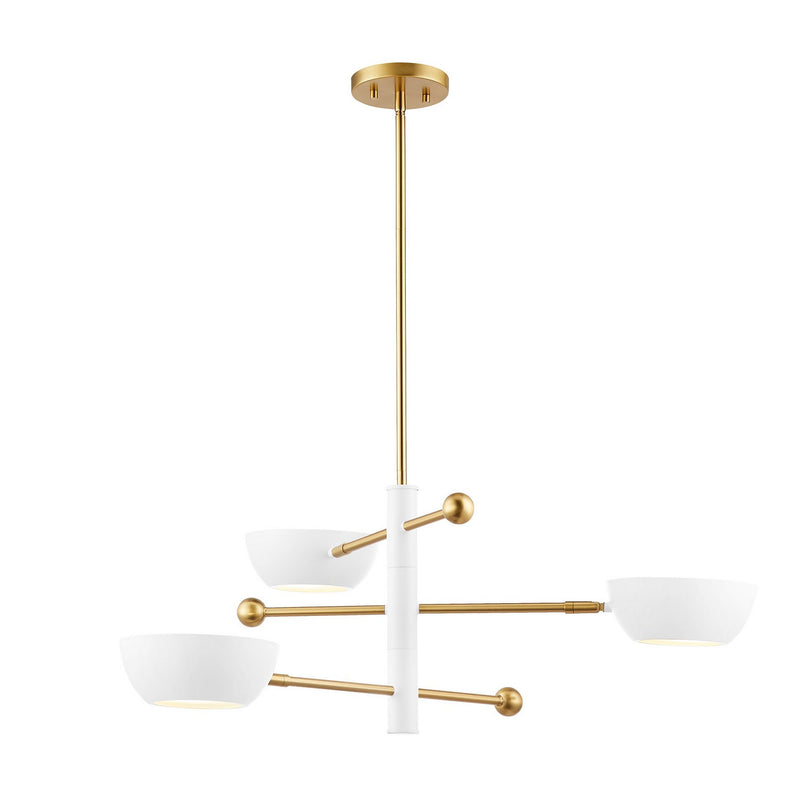 Meridian M100143WHNB Three Light Chandelier, White and Natural Brass