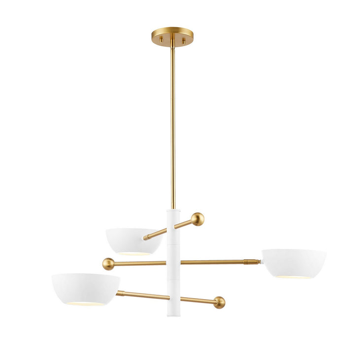 Meridian M100143WHNB Three Light Chandelier, White and Natural Brass