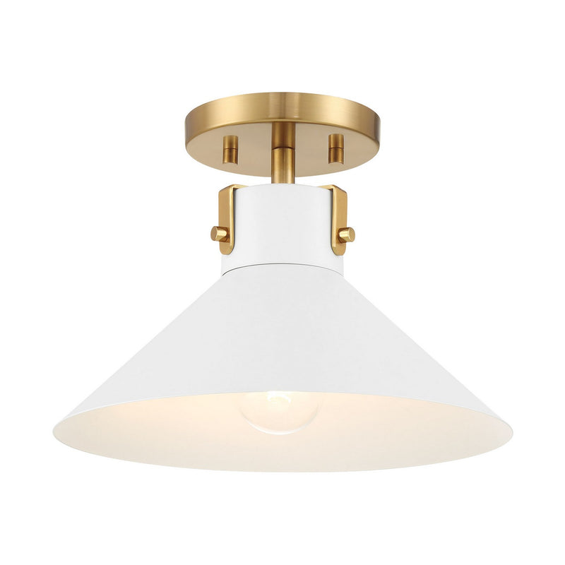 Meridian M60078WHNB One Light Semi-Flush Mount, White and Natural Brass