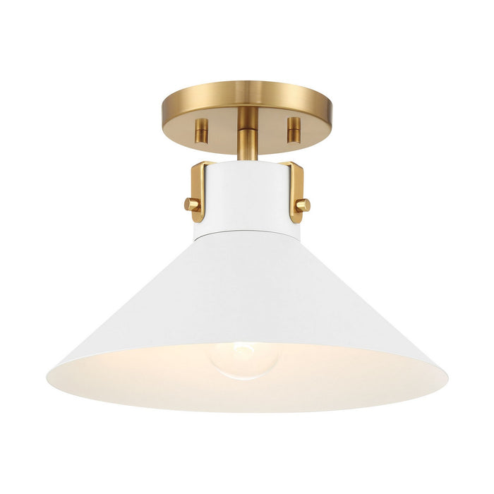 Meridian M60078WHNB One Light Semi-Flush Mount, White and Natural Brass