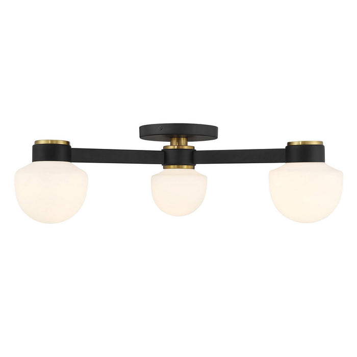 Meridian M60079MBKNB Three Light Semi Flush Mount, Matte Black and Natural Brass