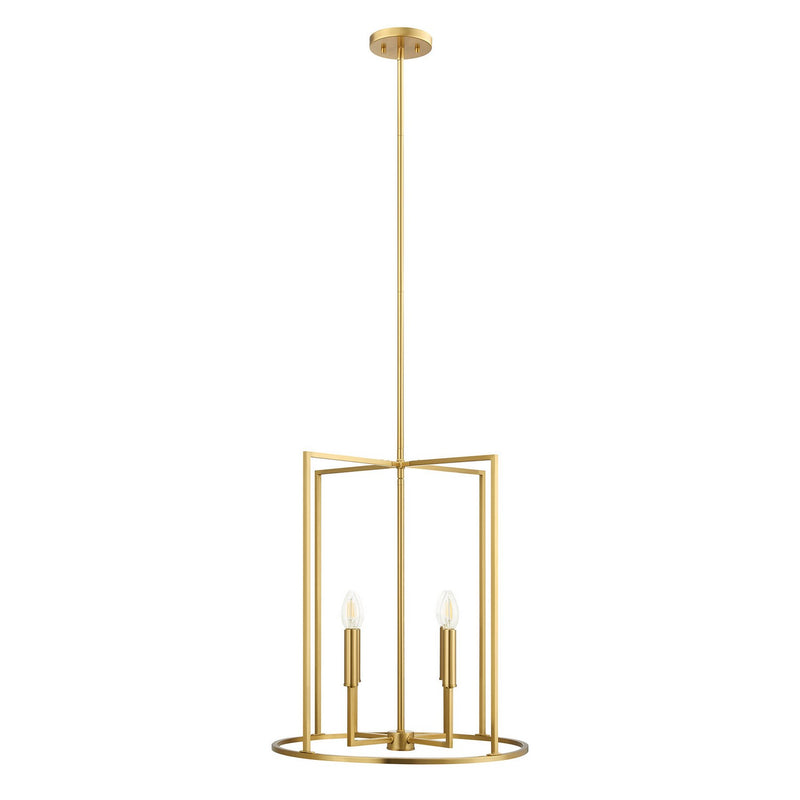 Meridian M7044NB Four Light Pendant, Natural Brass