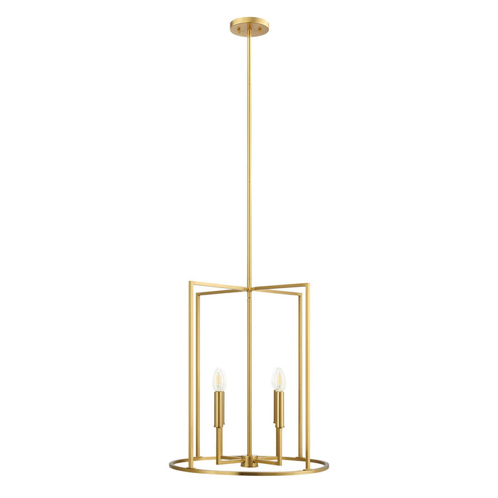 Meridian M7044NB Four Light Pendant, Natural Brass