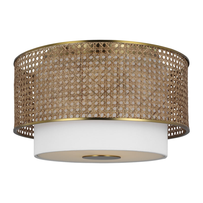 Visual Comfort Studio KSF1043BBSBRTN Three Light Flush Mount, Blonde Rattan