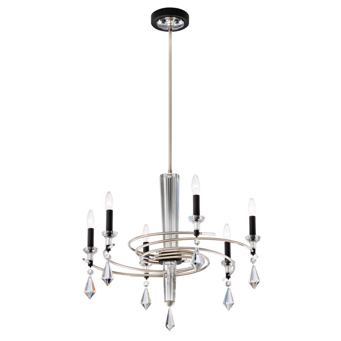 Schonbek S5606-710/18R Six Light Chandelier, Soft Silver/Black