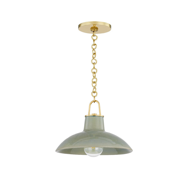 Hudson Valley 1914-AGB/CMC One Light Pendant, Aged Brass/Ceramic Moss Crackle