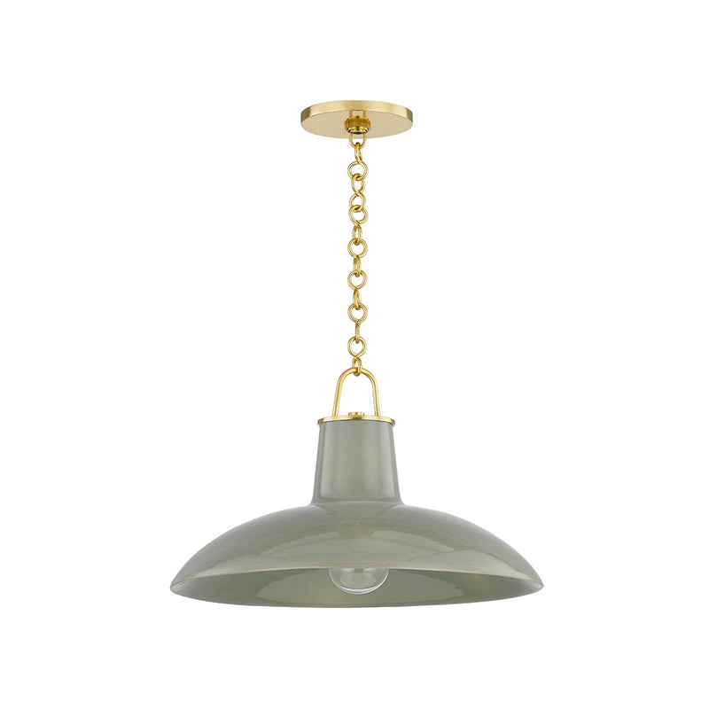 Hudson Valley 1918-AGB/CMC One Light Pendant, Aged Brass/Ceramic Moss Crackle