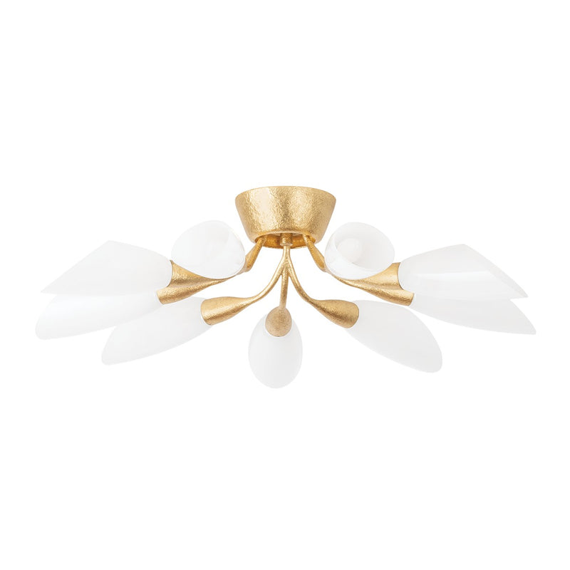 Hudson Valley 3031-VGL Nine Light Semi Flush Mount, Vintage Gold Leaf
