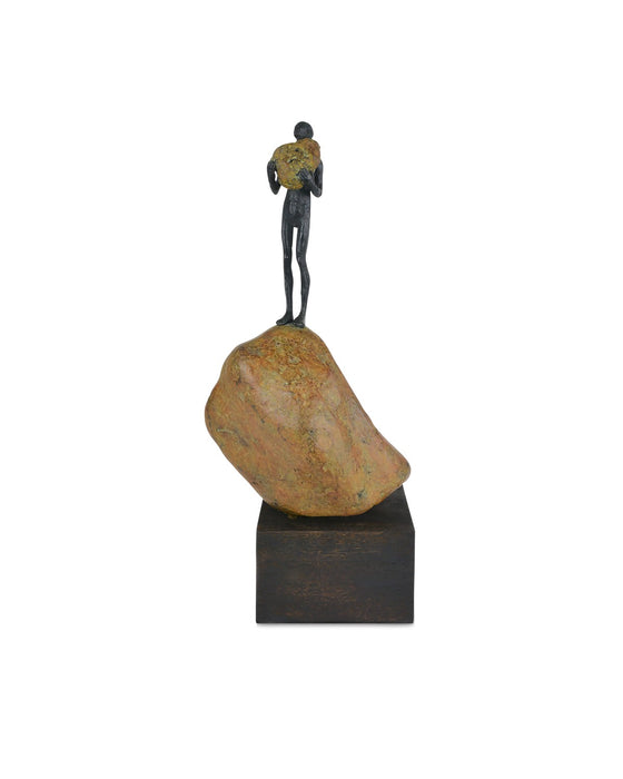Currey and Company 1200-0910 Man on Rock, Brown / Bronze / Green