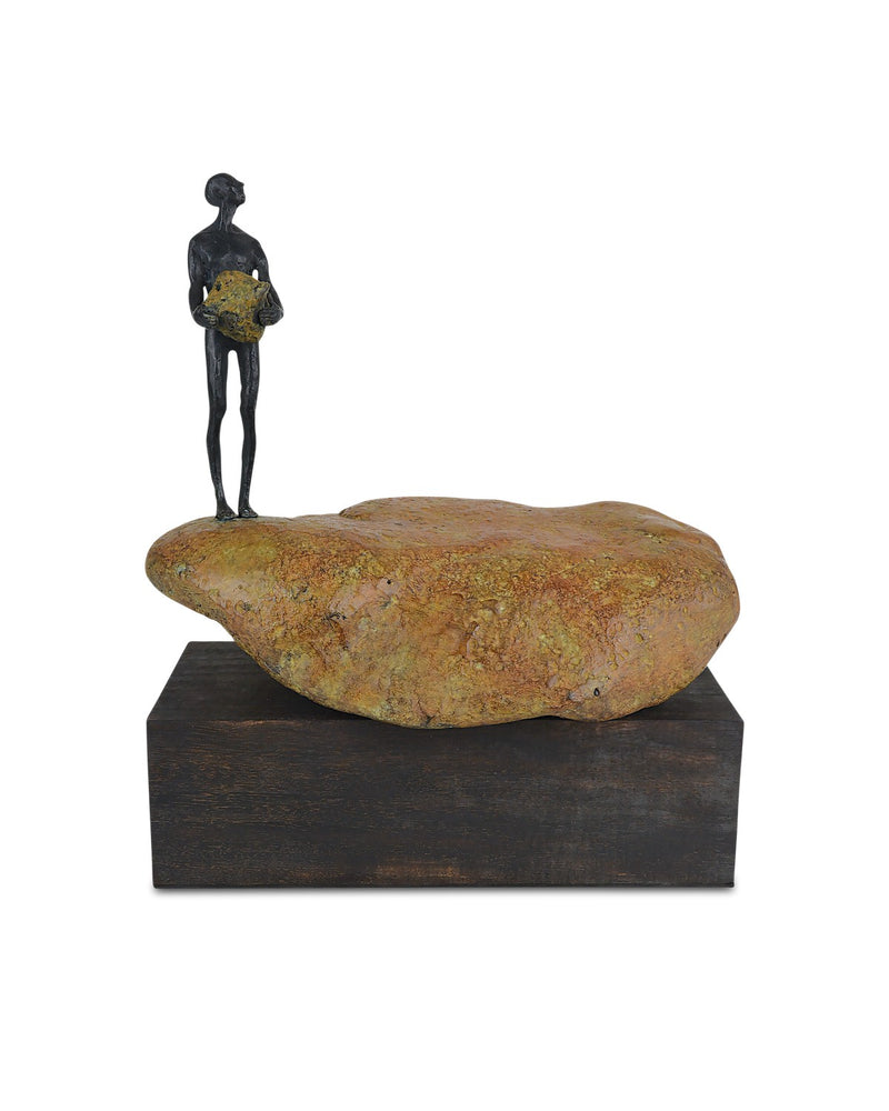 Currey and Company 1200-0911 Man on Rock, Brown / Bronze / Green