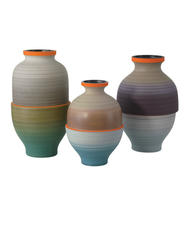 Currey and Company 1200-0930 Vase Set of 3, Orange / Beige / Pale Gray / Yellow / Blue