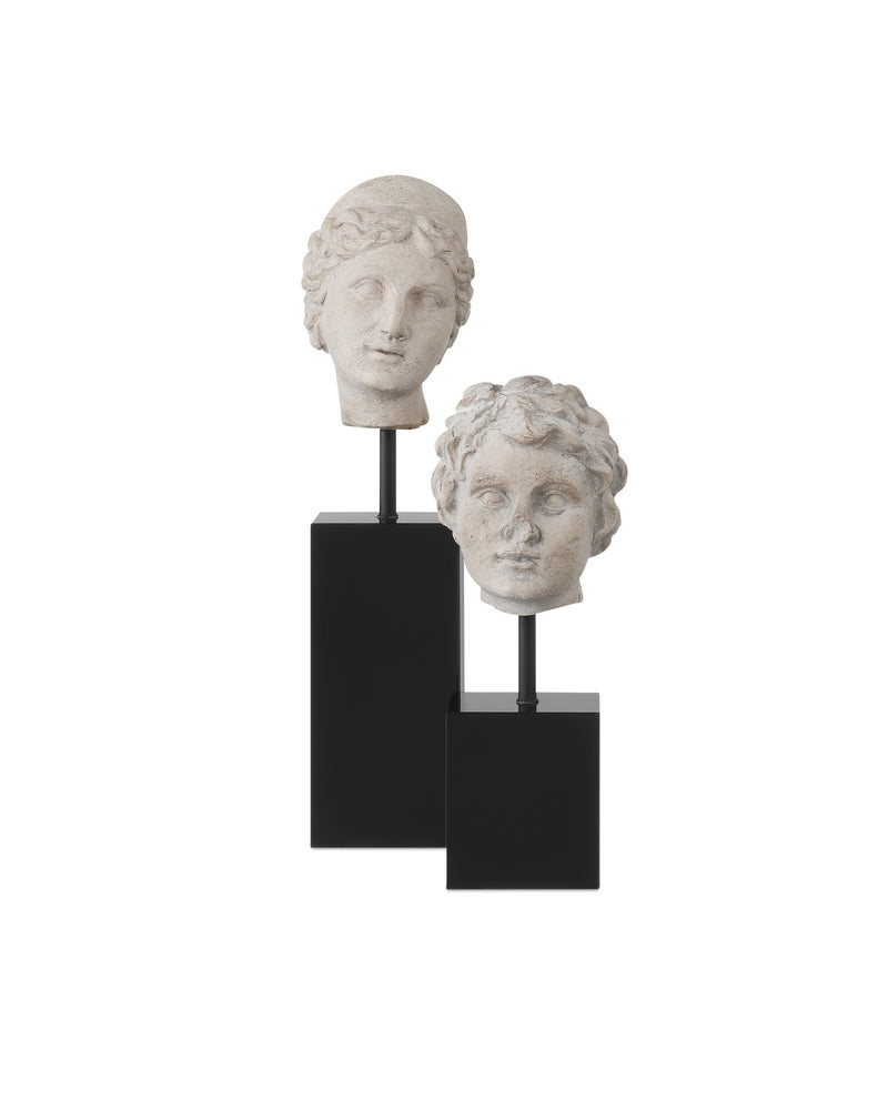 Currey and Company 1200-0932 Venus Head on Stand Set of 2, Beige / Pale Gray / Black