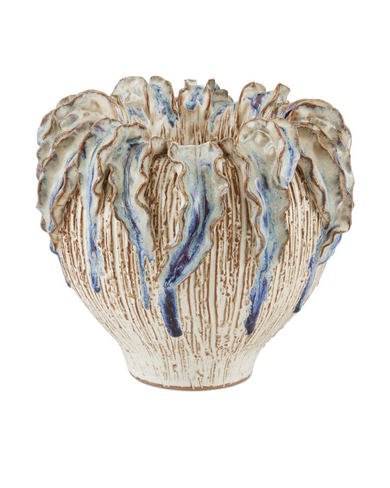 Currey and Company 1200-0963 Vase, Ivory / Reactive Blue