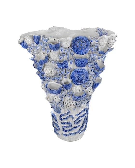 Currey and Company 1200-0968 Vase, White / Blue