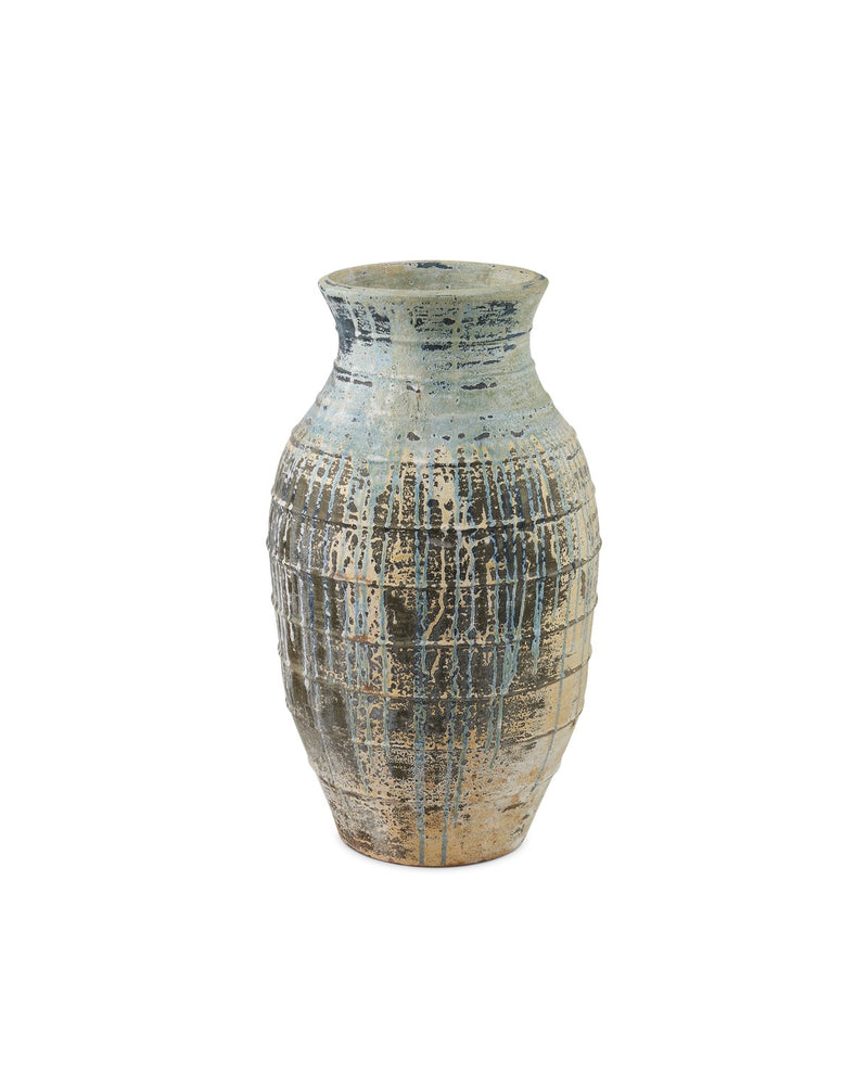 Currey and Company 2200-0062 Urn, Antique White / Blue Drip