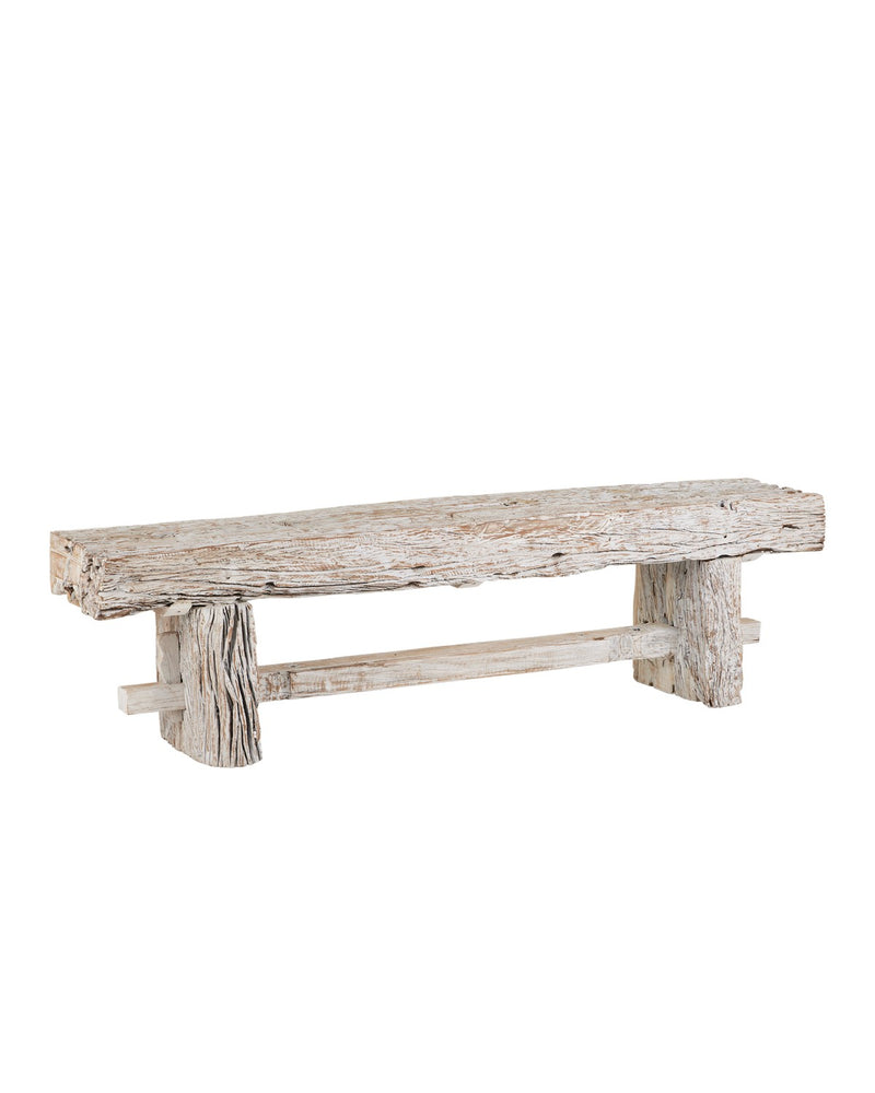 Currey and Company 3000-0306 Bench, Whitewash