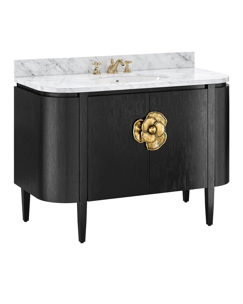 Currey and Company 3800-0001 Vanity with Sink, Caviar Black / Natural / White / Light Antique Brass
