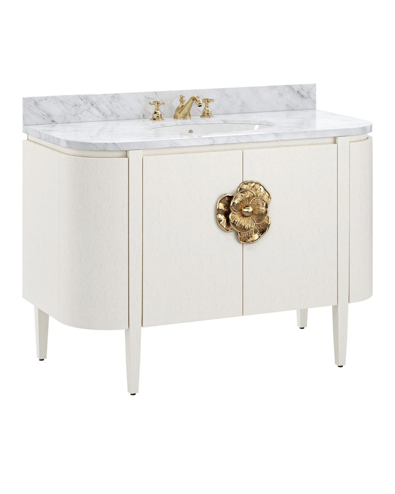 Currey and Company 3800-0002 Vanity with Sink, Cerused White / Natural / White / Polished Brass