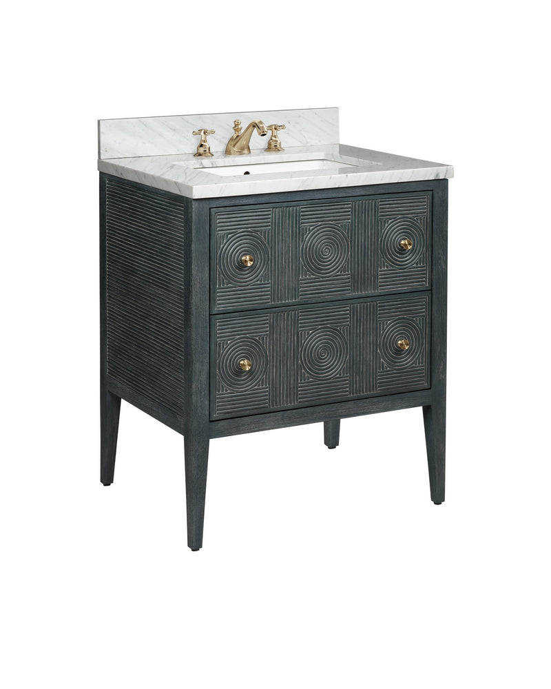 Currey and Company 3800-0009 Vanity with Sink, Vintage Navy / Natural / White / Brushed Brass / Polished Nickel