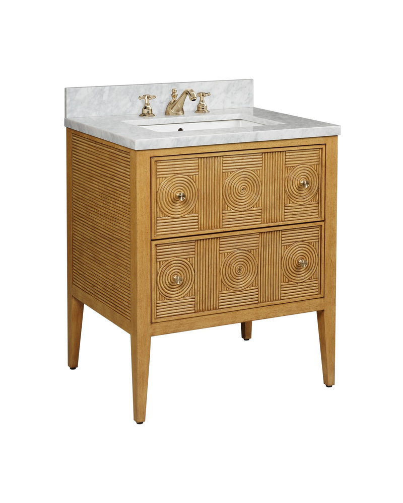 Currey and Company 3800-0010 Vanity with Sink, Sea Sand / Natural / White / Brushed Brass / Polished Nickelâ