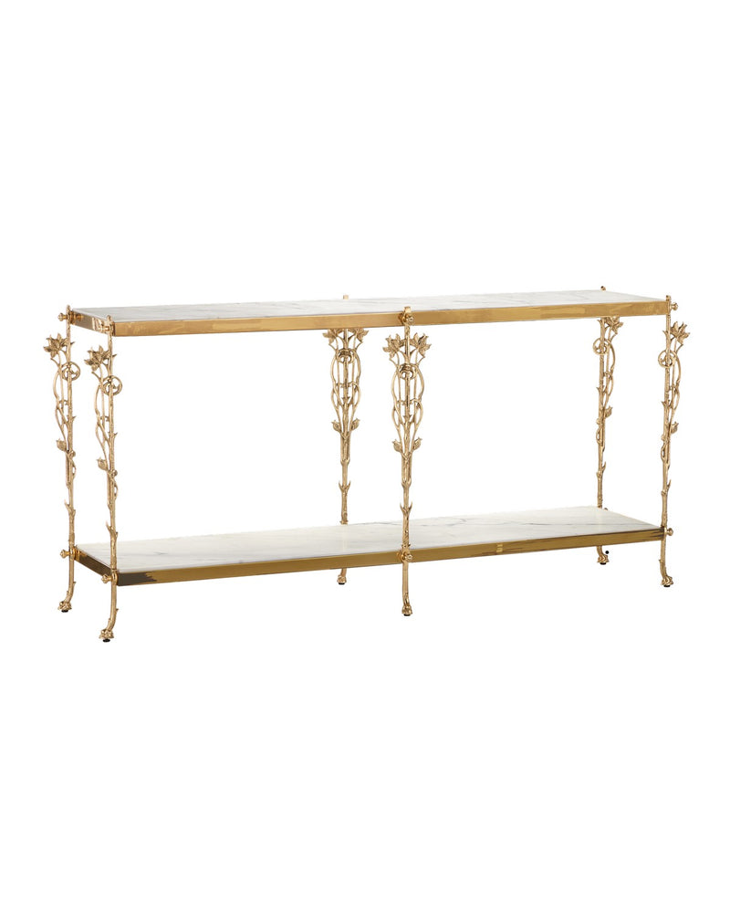 Currey and Company 4000-0205 Console Table, Polished Brass / Natural
