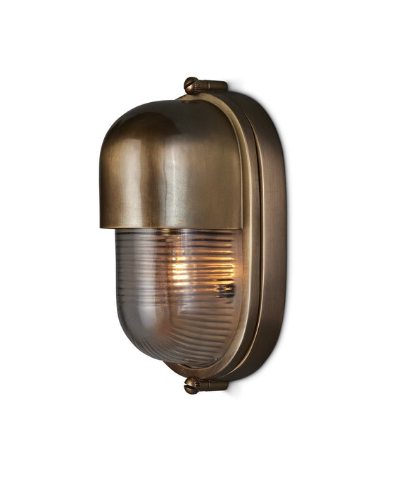 Currey and Company 5500-0049 One Light Outdoor Wall Sconce, Antique Brass / Clear