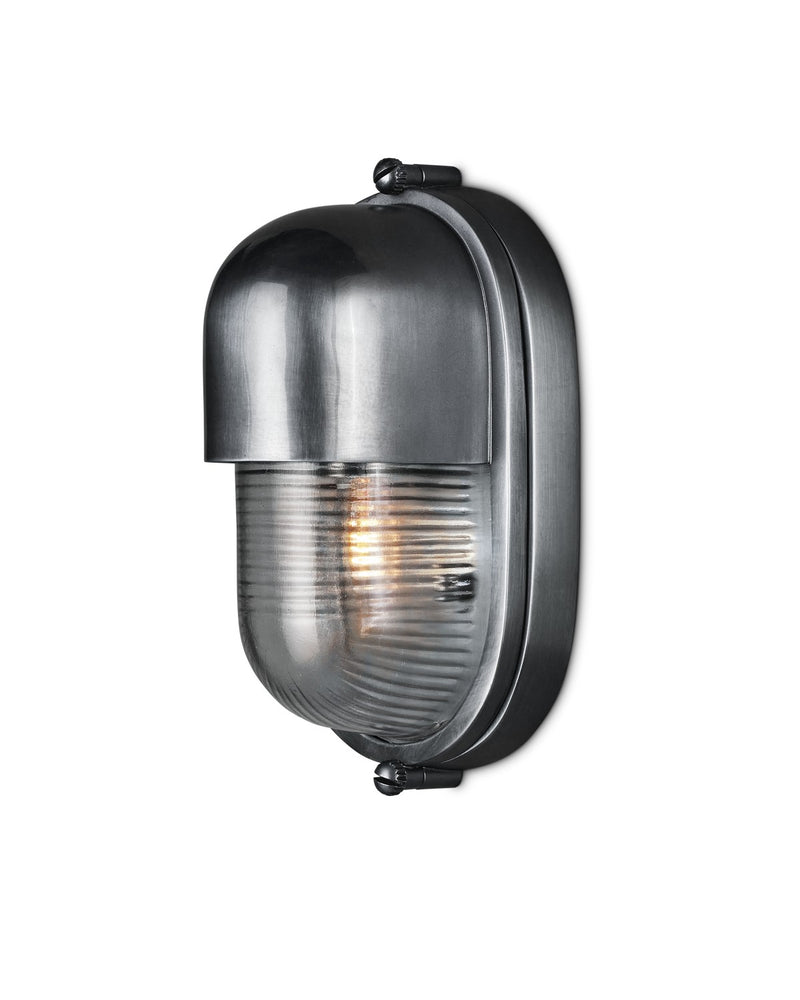 Currey and Company 5500-0051 One Light Outdoor Wall Sconce, Antique Silver / Clear