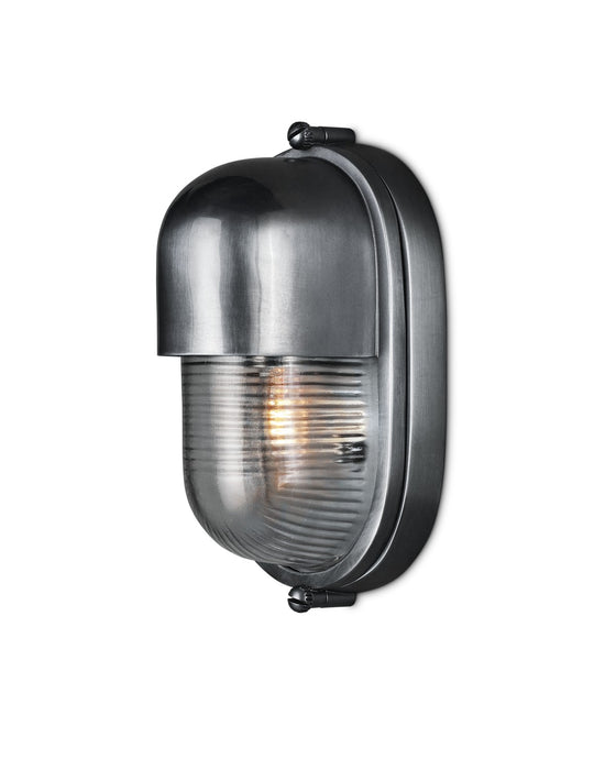 Currey and Company 5500-0051 One Light Outdoor Wall Sconce, Antique Silver / Clear
