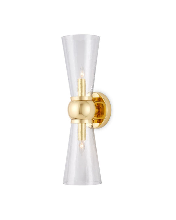 Currey and Company 5800-0058 Two Light Bath Wall Sconce, Polished Brass / Clear