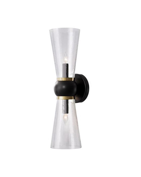 Currey and Company 5800-0060 Two Light Bath Wall Sconce, Oil Rubbed Bronze / Clear / Polished Brass