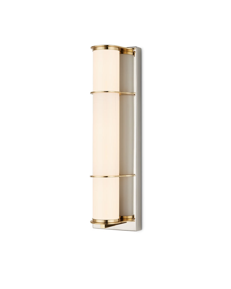 Currey and Company 5800-0062 One Light Bath Wall Sconce, Polished Nickel / Polished Brass / White