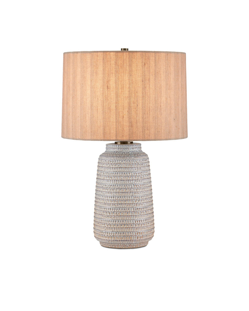 Currey and Company 6000-0978 One Light Table Lamp, Off-White / Light Brown / Antique Brass