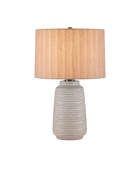 Currey and Company 6000-0978 One Light Table Lamp, Off-White / Light Brown / Antique Brass