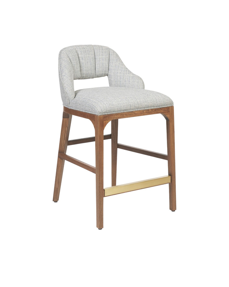 Currey and Company 7000-0822 Counter Stool, Morel Brown / Brushed Brass / Greenlight Powder