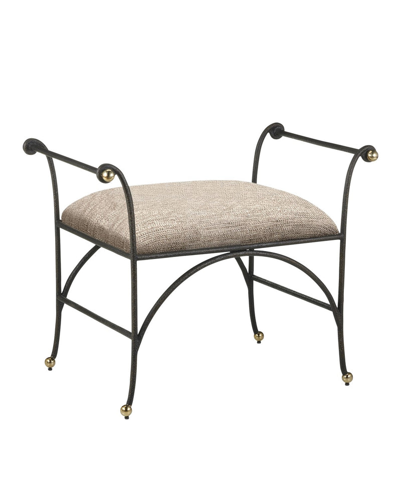 Currey and Company 7000-0942 Ottoman, Antique Black / Polished Brass