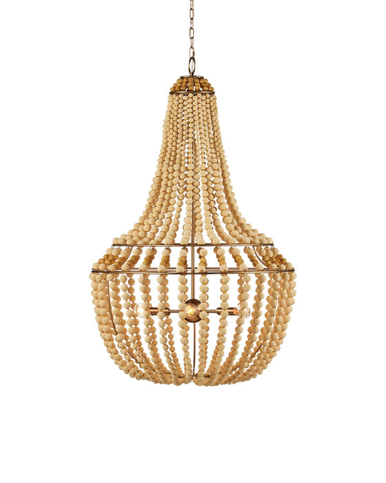 Currey and Company 9000-1231 Six Light Chandelier, Beige / Antique Brass