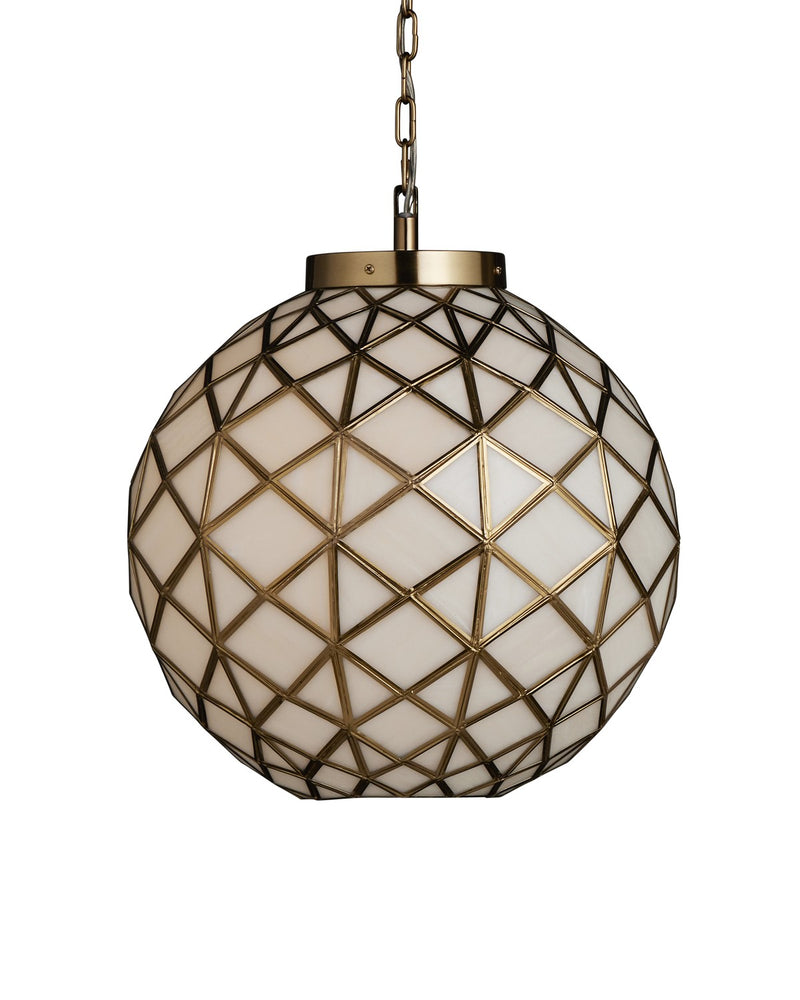 Currey and Company 9000-1233 One Light Pendant, White / Antique Brass