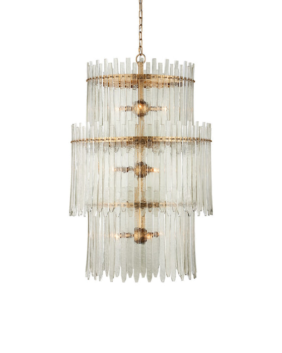 Currey and Company 9000-1235 Nine Light Chandelier, Clear / Antique Brass