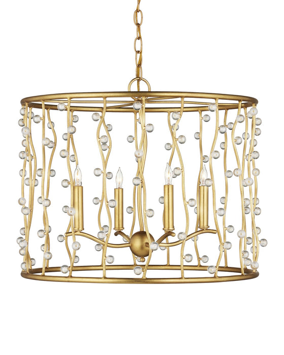 Currey and Company 9000-1239 Four Light Chandelier, Contemporary Gold Leaf / Contemporary Gold / Clear