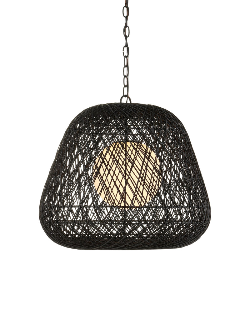 Currey and Company 9000-1243 One Light Pendant, Black / Satin Black / White