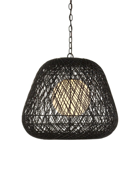 Currey and Company 9000-1243 One Light Pendant, Black / Satin Black / White