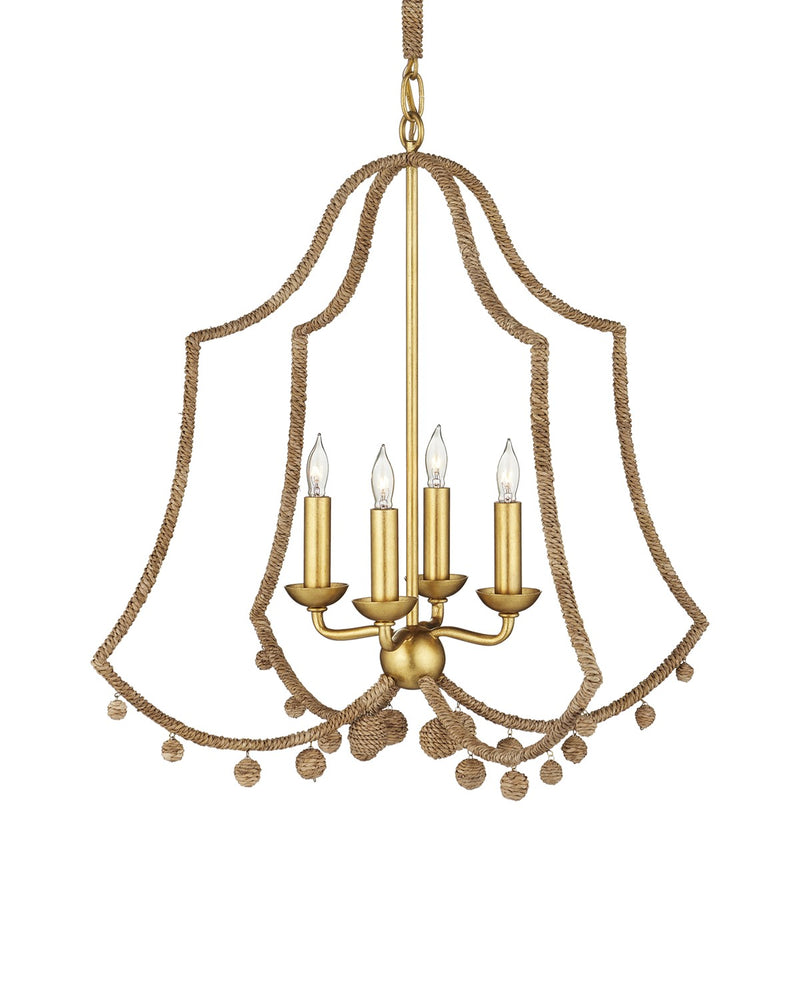 Currey and Company 9000-1247 Four Light Chandelier, Natural Rope / Contemporary Gold Leaf