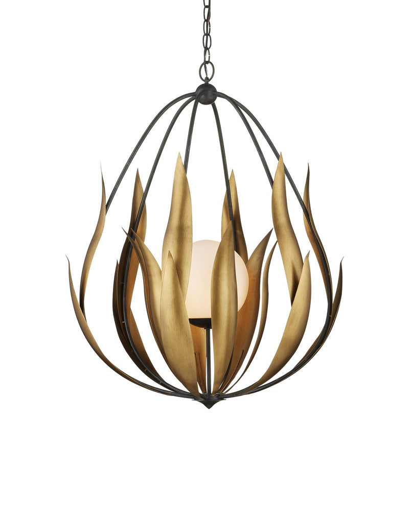 Currey and Company 9000-1250 One Light Chandelier, Aged Steel / Brass / White