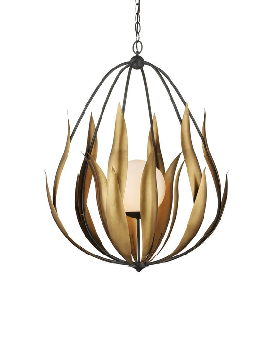 Currey and Company 9000-1250 One Light Chandelier, Aged Steel / Brass / White