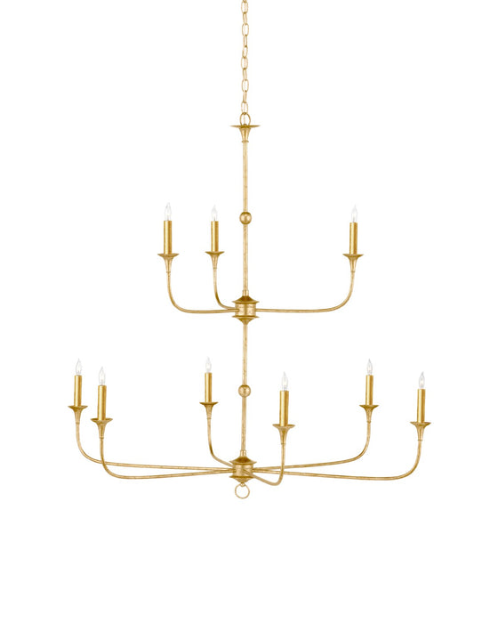 Currey and Company 9000-1254 Nine Light Chandelier, Contemporary Gold Leaf / Contemporary Gold