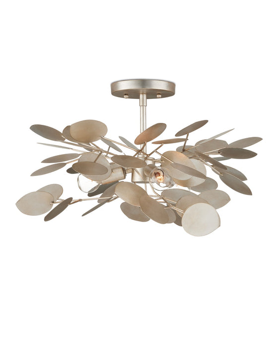 Currey and Company 9000-1259 Three Light Semi-Flush Mount, Contemporary Silver Leaf