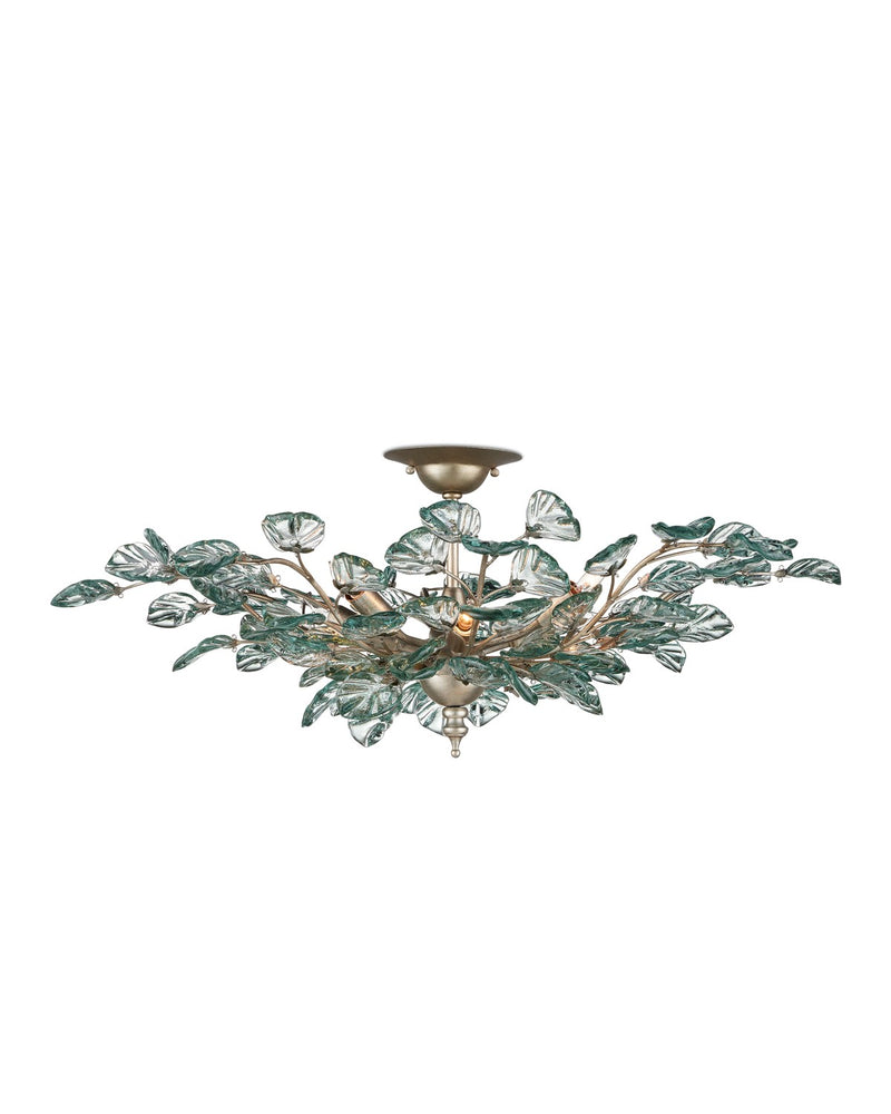 Currey and Company 9000-1260 Eight Light Semi-Flush Mount, Contemporary Silver Leaf / Clear