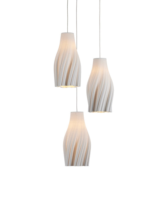 Currey and Company 9000-1271 Three Light Pendant, White / Silver